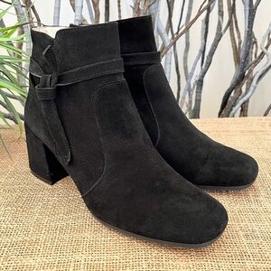 Patricia Green Black Suede Block Heel Ankle Boots